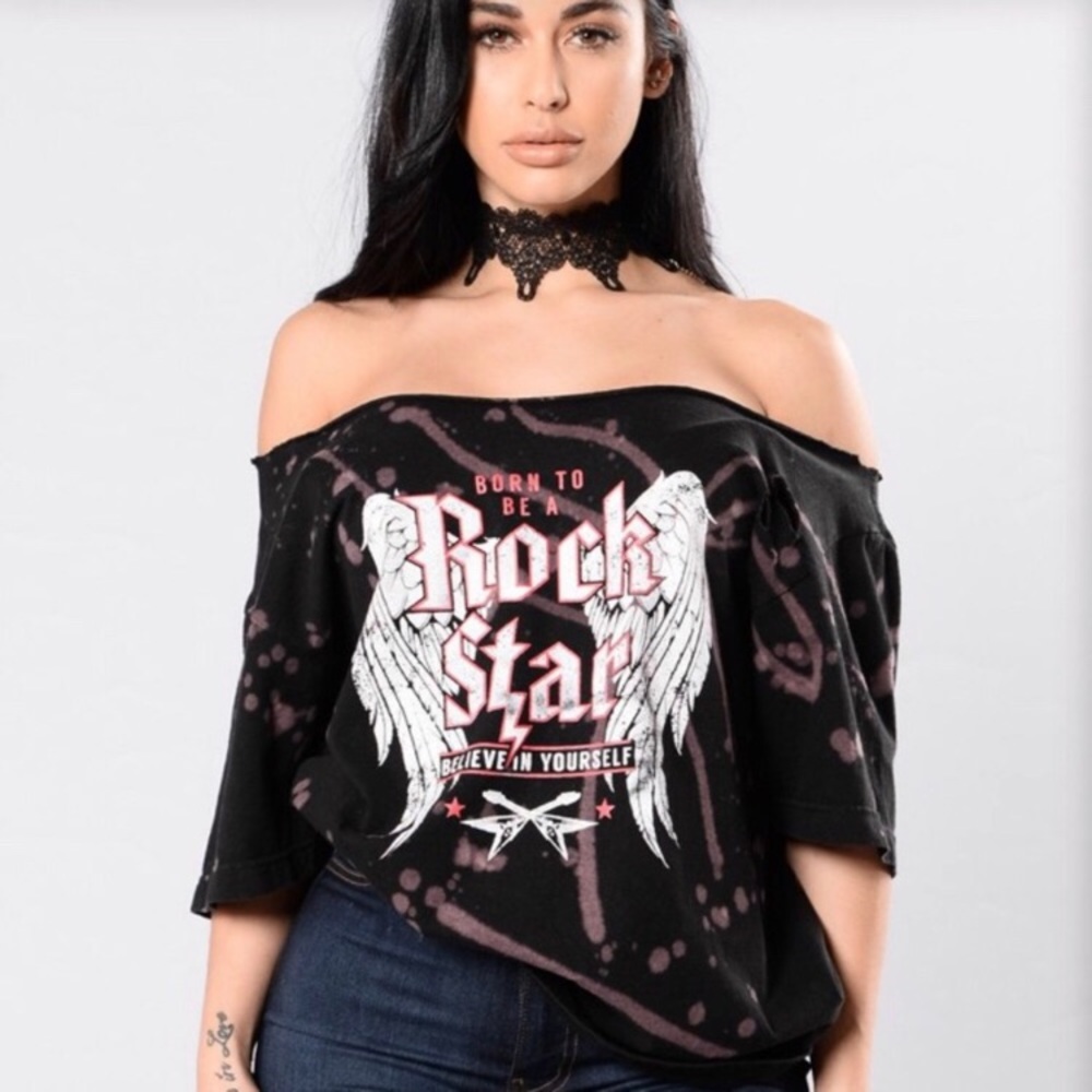 FashionNova | Born to Be A Rockstar distressed Tee